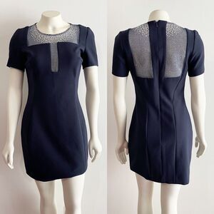 Versace Collection Navy Blue Short Sleeve Crystal Inset Dress 42